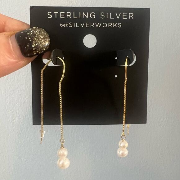 belk Jewelry - Sterling Silver Belk Silverworks Gold Drop Dangle Pearl Glass - NWT